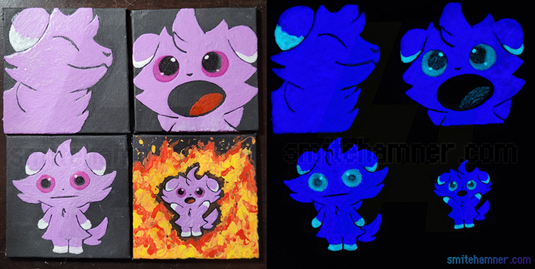 A set of four paintings of the pokemon Espurr